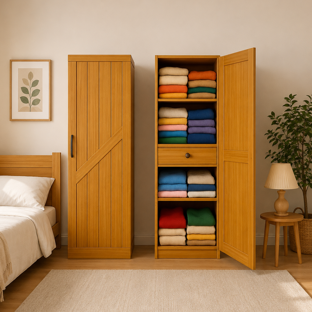 Modern Wooden Wardrobe Cabinet with Storage Shelves | Stylish Bedroom Closet Organizer