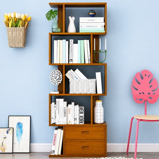 Modern Wooden Bookshelf with Storage Drawers