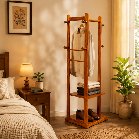 Minimalist Wooden Clothing Stand with Shelf Storage