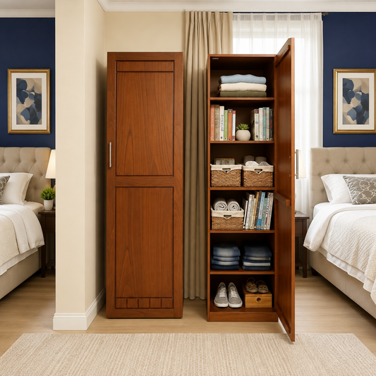Modern Wooden Storage Cabinet with Shelves | Slim Wardrobe Organizer for Bedroom