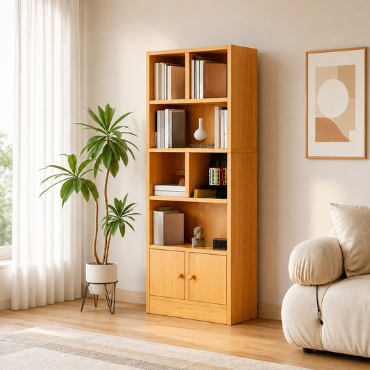 Modern Wooden Display Cabinet with Storage | Elegant Living Room Bookshelf