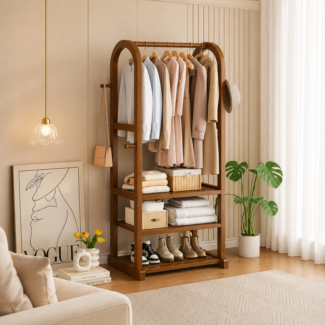 Multi-Functional Wooden Clothes Stand