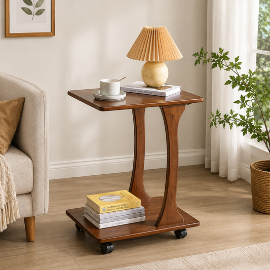 Classic Wooden Side Table with Wheels