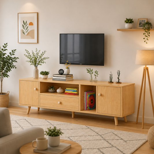 Modern Solid Wood TV Cabinet | Elegant Living Room Entertainment Unit