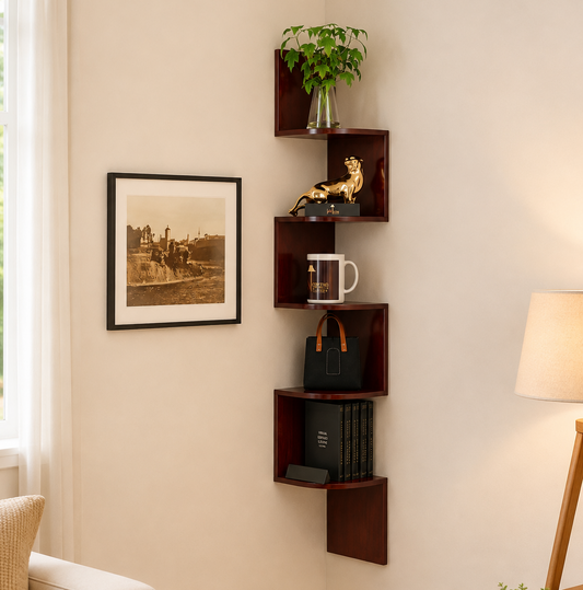Premium Wooden Corner Wall Shelf | Modern Space-Saving Display Rack