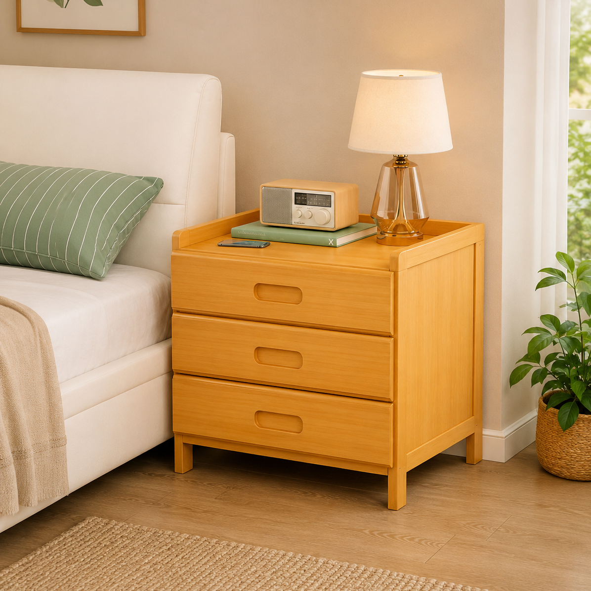 Premium Wooden Bedside Table with 3 Drawers