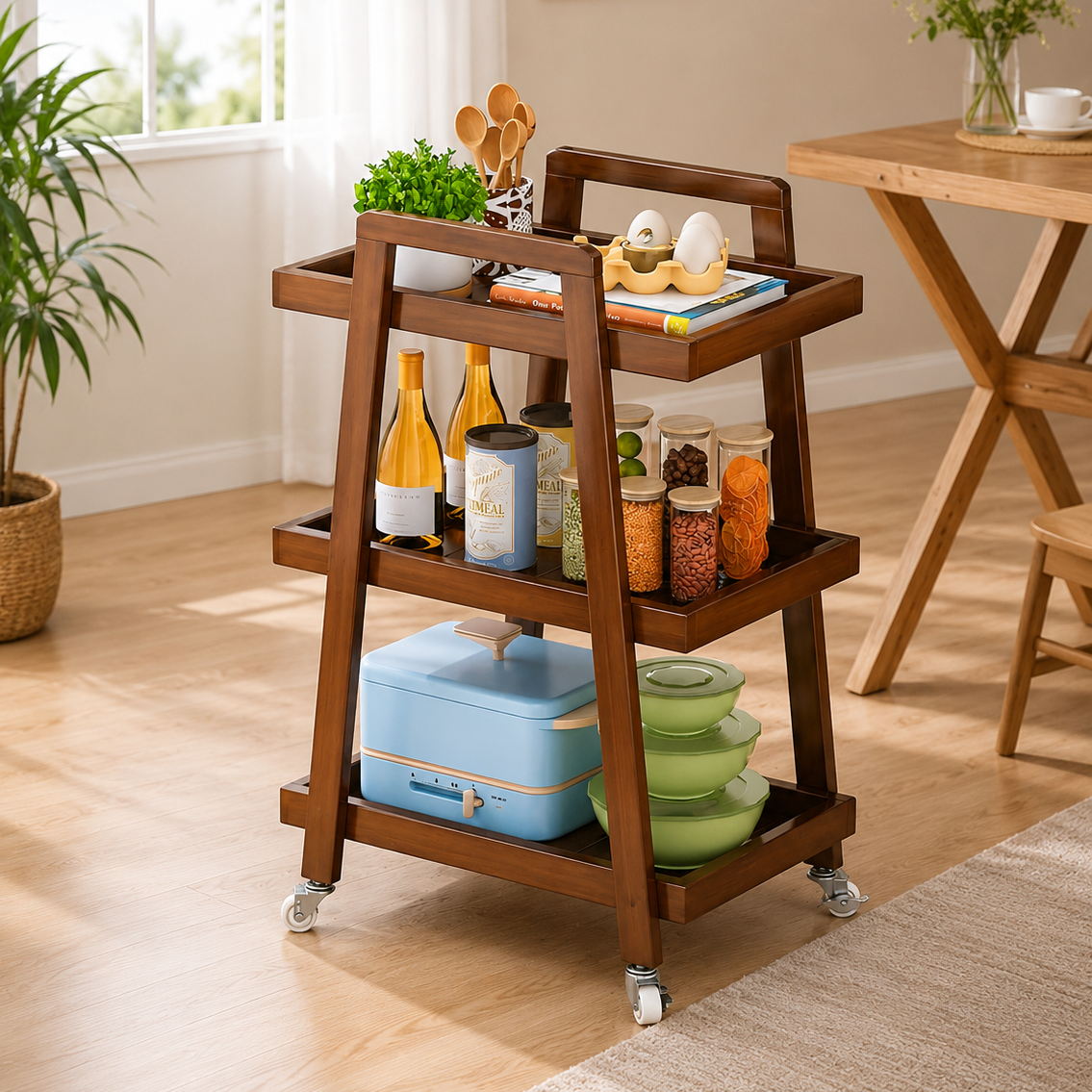 Premium Wooden Kitchen Serving Trolley | Stylish Multi-Tier Storage Cart