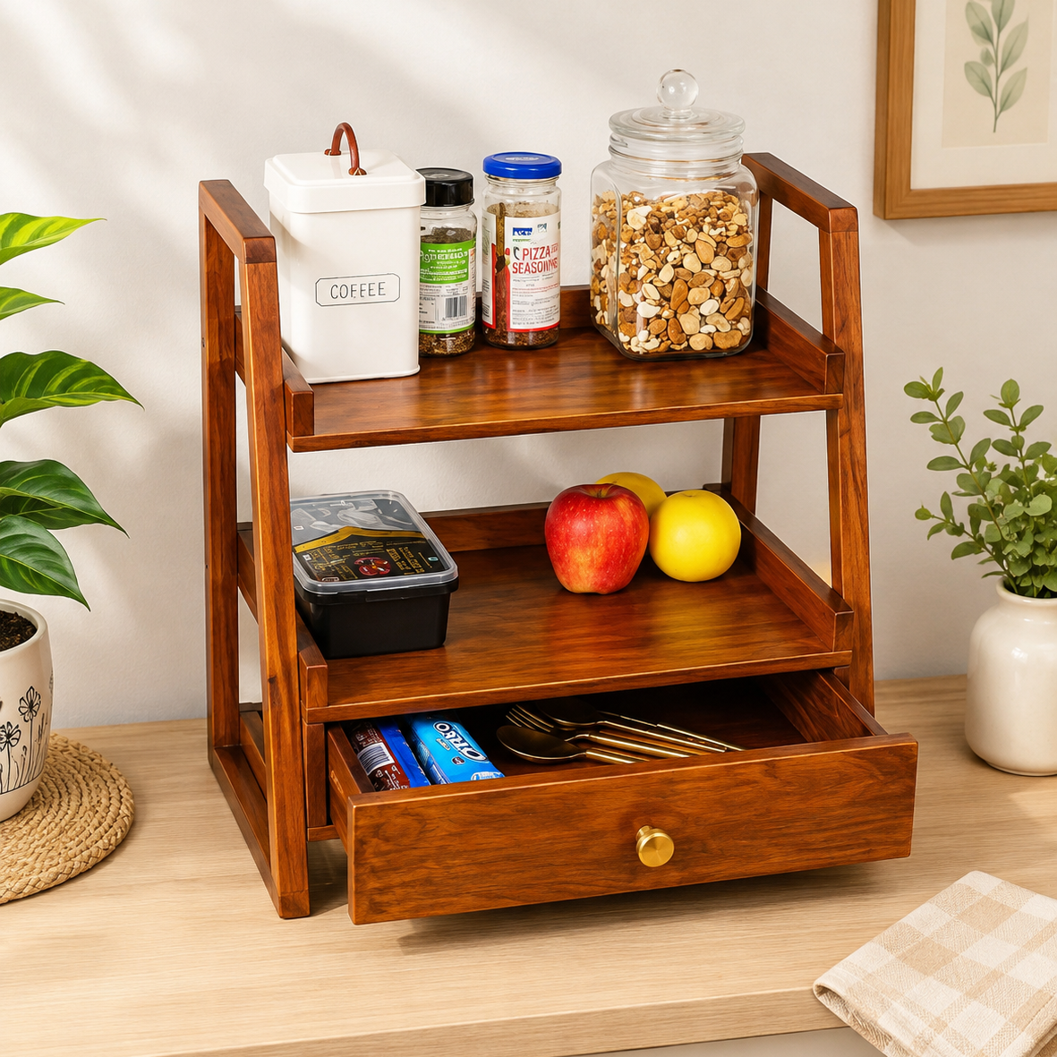 Premium Wooden Kitchen Organizer Rack