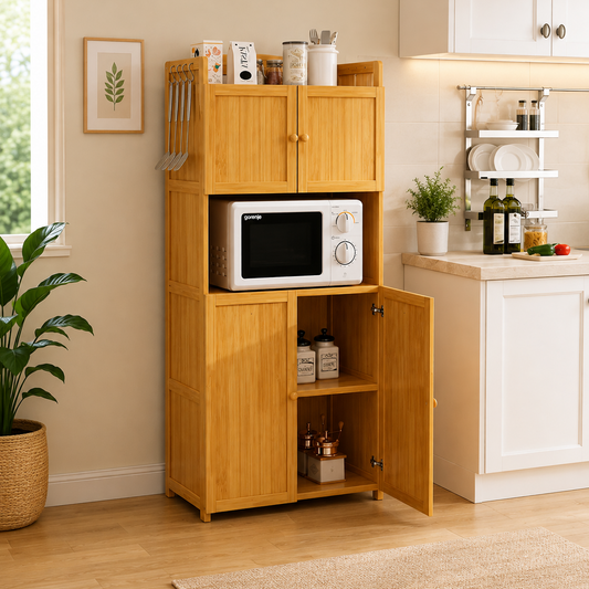 Premium Wooden Kitchen Cabinet & Microwave Storage Rack